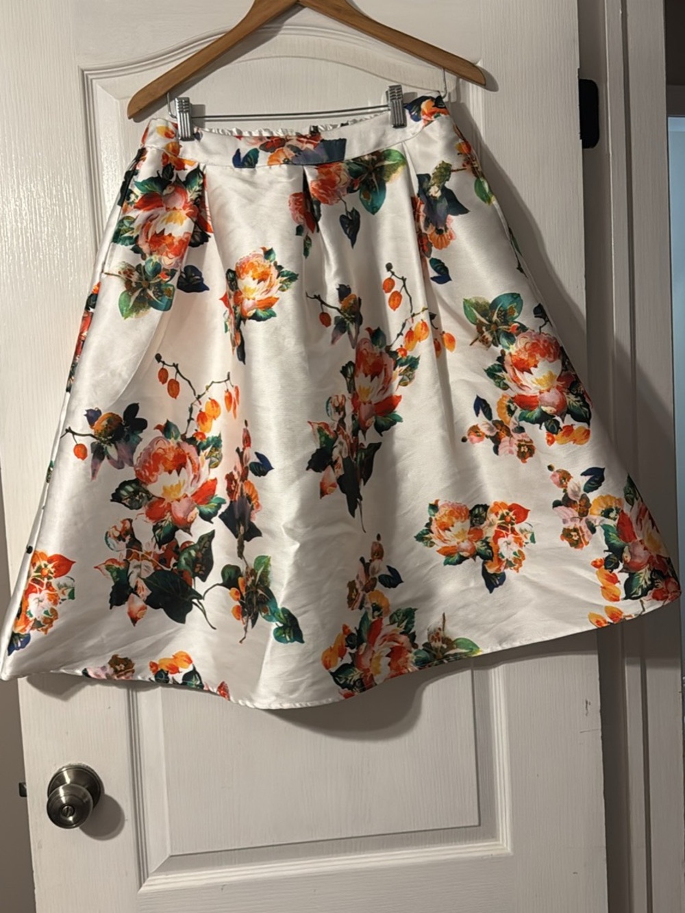 LARA White Floral Circle Skirt with Orange & Green Blooms